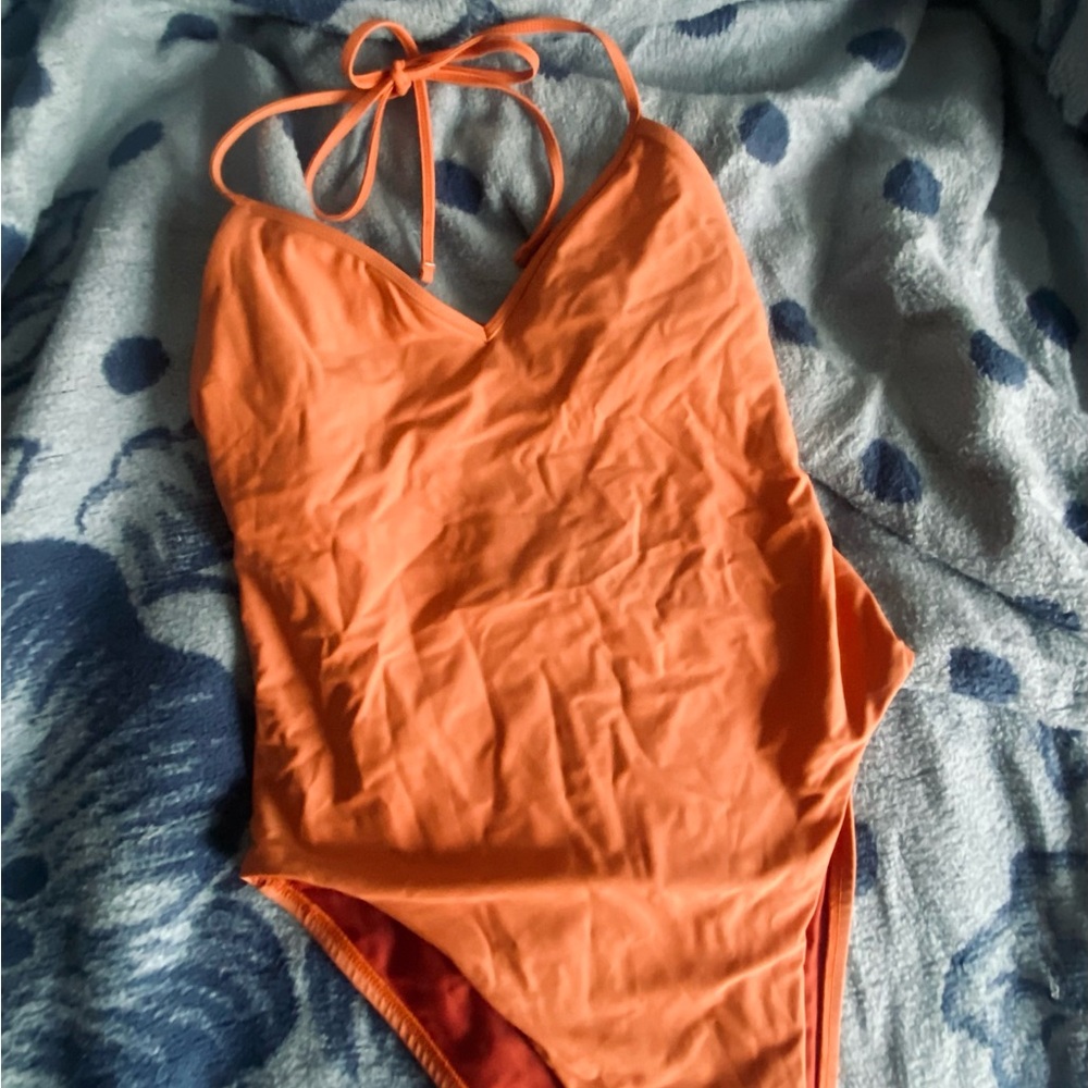 Jolyn Clothing Orange One Piece Swimsuit Halter Style